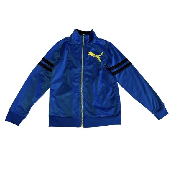 Puma Track Jacket Blue Yellow Logo Boys Size Medium - Picture 1 of 10